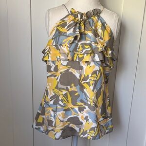 Banana Republic Yellow and Gray Floral Blouse